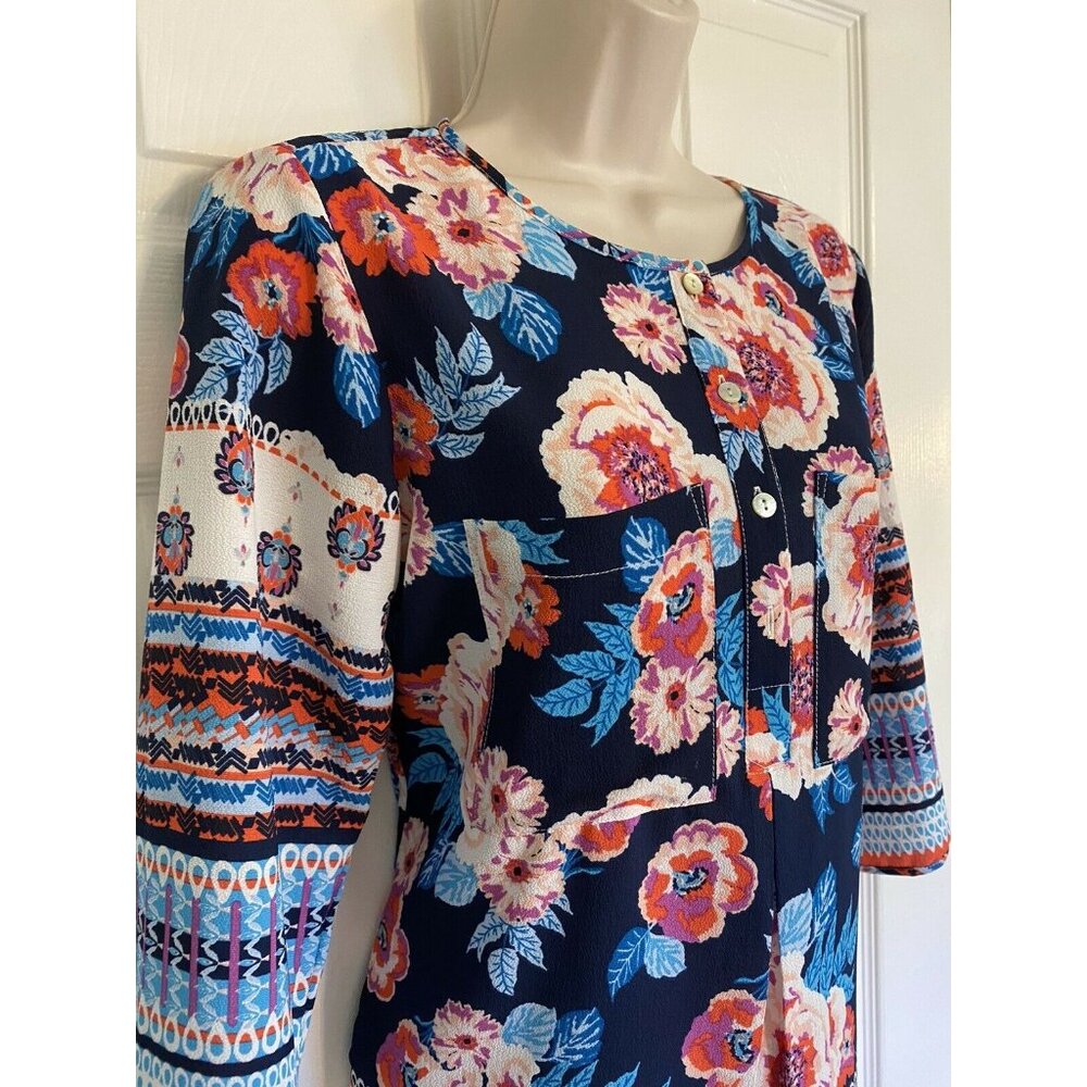 Fig Flower Small 1/4 Button Down Dress Floral Print Polyester 3/4 sleeve - Picture 6 of 9